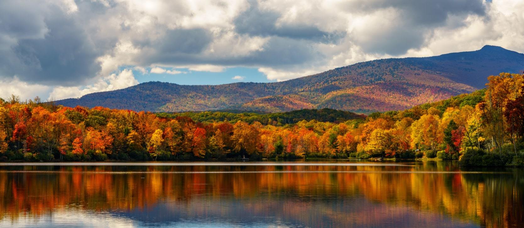 Reflection in the lake of Fall Blue Ridge Mountains, Appalachian Mountains, North Carolina